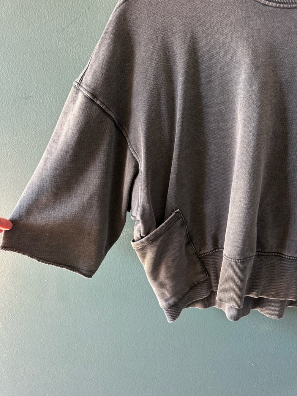 Oversized ZARA Sweatshirt Washed Grey Cotton Semi Crop Boxy Relaxed Pullover - Picture 5 of 7